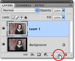 Clicking the New Layer icon in the Layers panel in Photoshop.