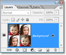 The Layers palette now showing only one layer after flattening the image.