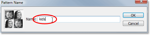 مربع الحوار Pattern Name في Photoshop.