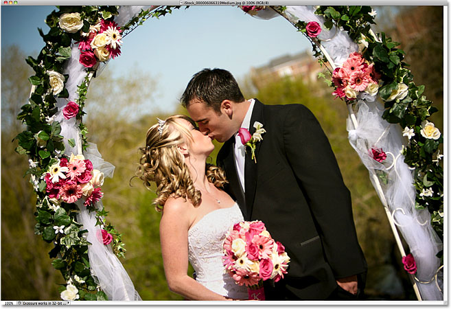 A photo of a newly wed couple. Image licensed from iStockphoto by Photoshop Essentials.com.