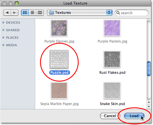 Loading The Puzzle texture in Photoshop'。 画像©2008フォトショップEssentials.com.....