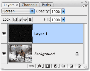 The Layers palette showing the top two layers merged into a single layer.