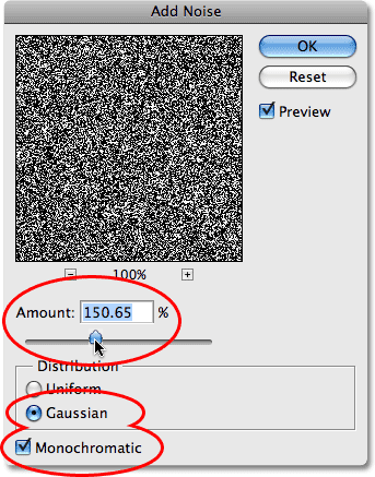 The Add Noise filter in Photoshop.