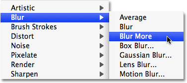 Selecting the Blur More command in Photoshop.