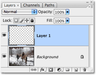 The Layers palette in Photoshop showing the new blank layer.