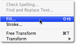 Selecting the Fill command from the Edit menu in Photoshop.