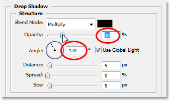 Changing the Drop Shadow options.