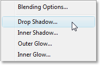 Selecting 'Drop Shadow' from the layer styles list.