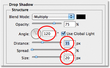 Photoshop Drop Shadow options.