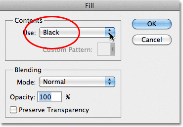 Photoshop Fill command dialog box.