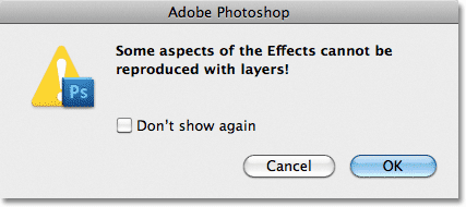 مربع تحذير Photoshop.