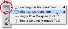 Selecting the Elliptical Marquee Tool in Photoshop.