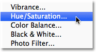 Selecting a Hue/Saturation adjustment layer.