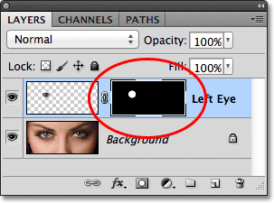 يظهر مصغر قناع طبقة على طبقة Left Eyes.