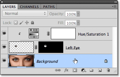 Selecting the Background layer in the Layers panel.