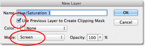 Selecting the Use Previous Layer to Create Clipping Mask option.