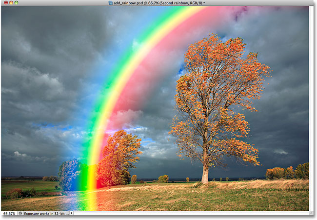 The second rainbow now blends in with the image. 