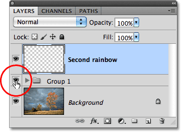 The layer group's visibility icon in the Layers panel. 