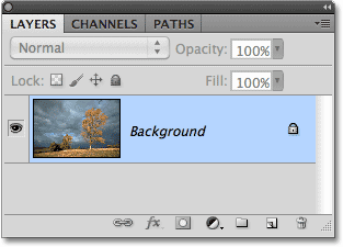 The Layers panel in Photoshop showing the Background layer. Image © 2010 Photoshop Essentials.com.