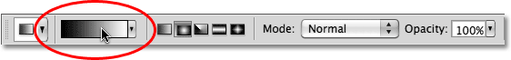 The Gradient Picker in the Options Bar in Photoshop. .