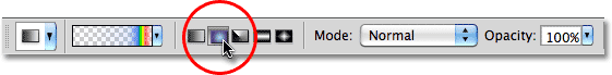 The Radial Gradient option in the Options Bar in Photoshop. .