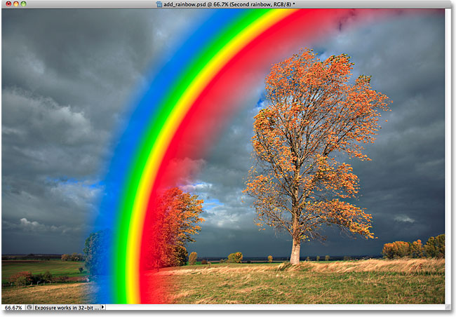 A reverse color rainbow gradient has ben added to the photo. 