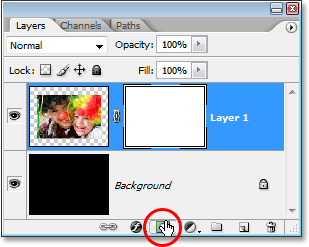 صورة برنامج Adobe Photoshop التعليمي: النقر مرة ثانية على أيقونة "Layer Mask".