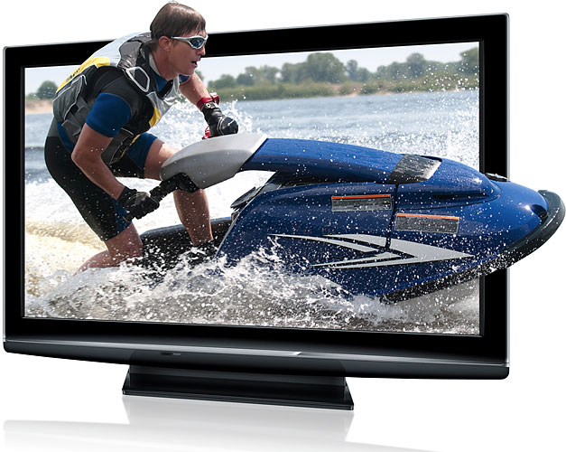 A jetski leaping from a tv screen.