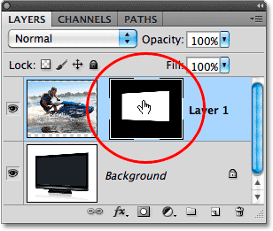 Selecting the layer mask in the Layers panel..