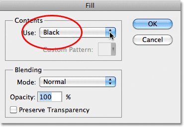 The Fill dialog box in Photoshop.