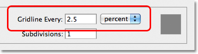 The Gridline Every option in the Guides, Grid and Slices Preferences in Photoshop.