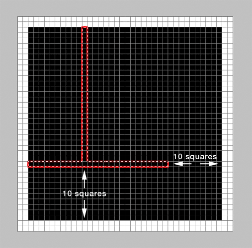 Selecting a row of squares in the document.