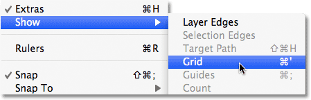 The Show Grid option in Photoshop.