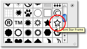 selecionando a forma de quadro de estrela de 5 pontos. Imagem © 2008 Photoshop Essentials.com.