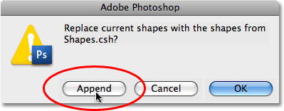 Clicking Append in the dialog box. Image © 2008 Photoshop Essentials.com.