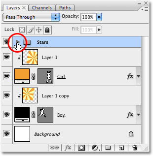 The layer group is now closed inside the Layers palette in Photoshop. Image © 2008 Photoshop Essentials.com.