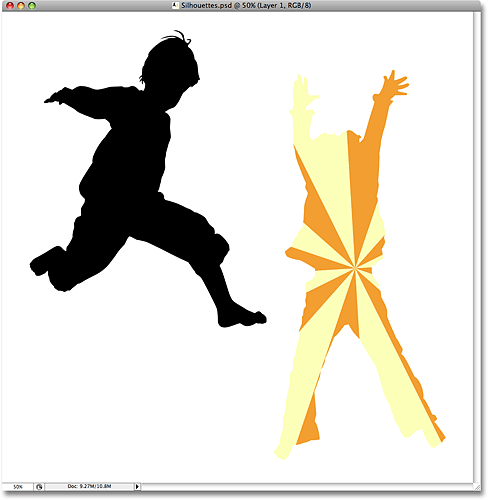 The first silhouette is now filled with the background image. Image © 2008 Photoshop Essentials.com.