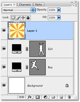 The Layers palette in Photoshop showing the background image on its own layer. Image © 2008 Photoshop Essentials.com.