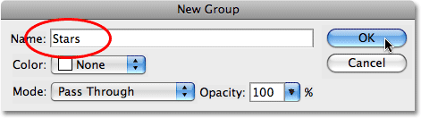 nové dialogové okno skupiny ve Photoshopu. Obrázek © 2008 Photoshop Essentials.com.