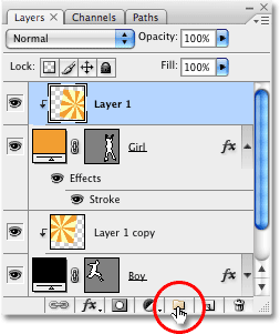 Clicking on the Layer Group icon in the Layers palette in Photoshop. Image © 2008 Photoshop Essentials.com.