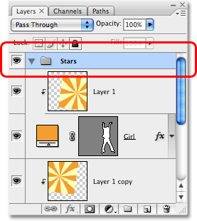 The Layers palette in Photoshop showing the newly added layer group. Image © 2008 Photoshop Essentials.com.