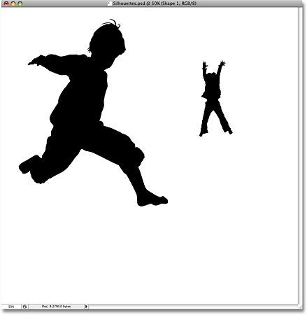 The main Silhouettes document now showing two silhouettes added. Image licensed from iStockphoto.com by Photoshop Essentials.com.