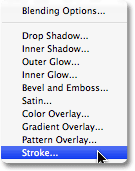 Selecting a Stroke layer style in Photoshop. Image © 2008 Photoshop Essentials.com.