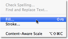 Selecting the Fill command in Photoshop.