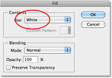 The Fill dialog box in Photoshop.