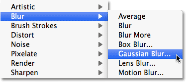 Selecting the Gaussian Blur command in Photoshop.