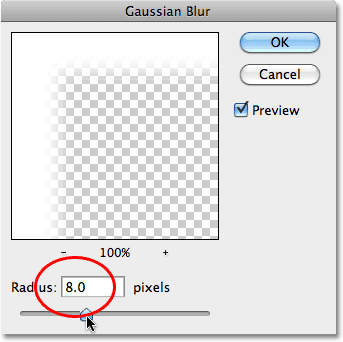 مربع حوار مرشح Photoshop Gaussian Blur.