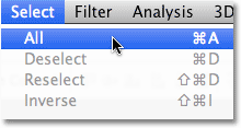 The Select All command in Photoshop.