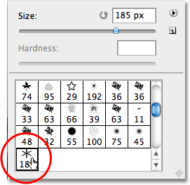 Selecting the custom snowflake brush.