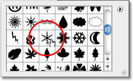 Choosing a snowflake custom shape in Photoshop.